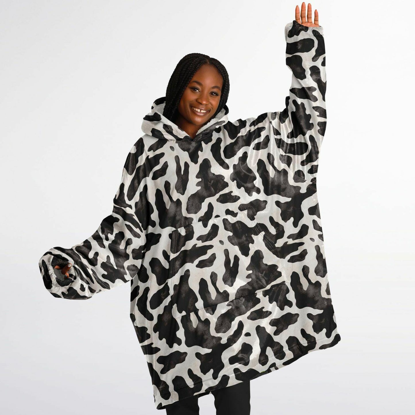 Unisex Cute y2k Cow Print Snug Hoodie,Printed Hooded Blanket with Sleeves, Lounge Wear, All Over Print Hoodie, Birthday Gift,Christmas Gifts