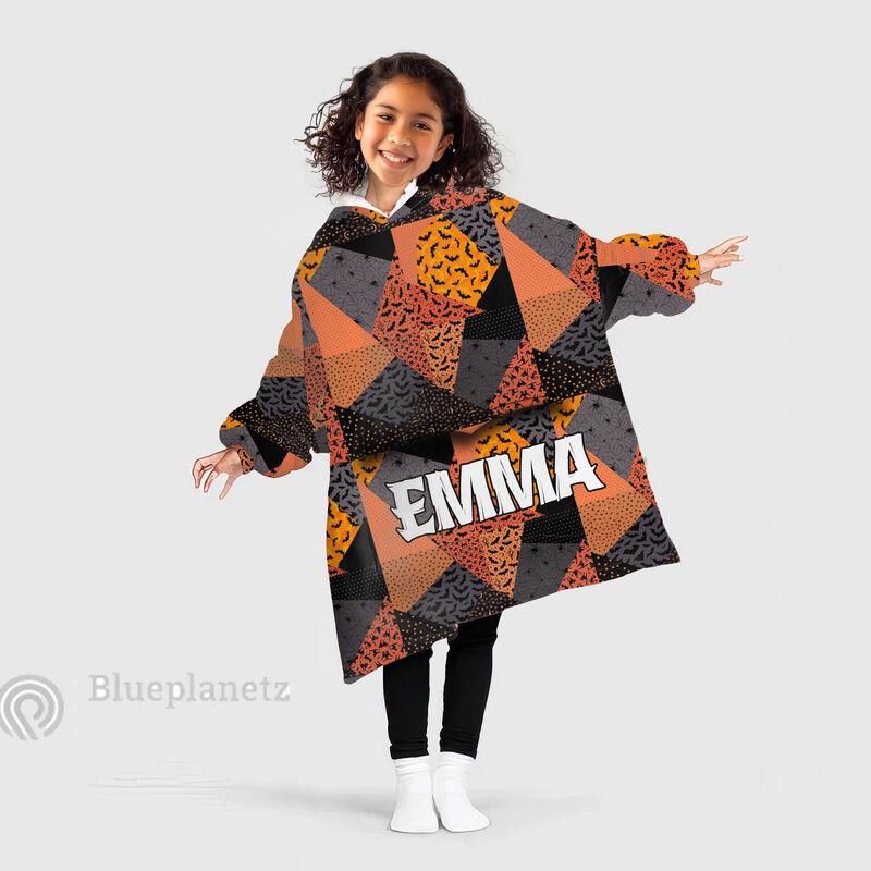 Custom Name Halloween Hoodies Blanket, Personalized Wearable Hoodie Blanket, Custom Halloween Pattern Oversized Blanket