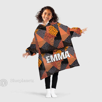 Custom Name Halloween Hoodies Blanket, Personalized Wearable Hoodie Blanket, Custom Halloween Pattern Oversized Blanket