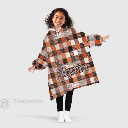 Custom Name Halloween Hoodies Blanket, Personalized Wearable Hoodie Blanket, Custom Halloween Pattern Oversized Blanket