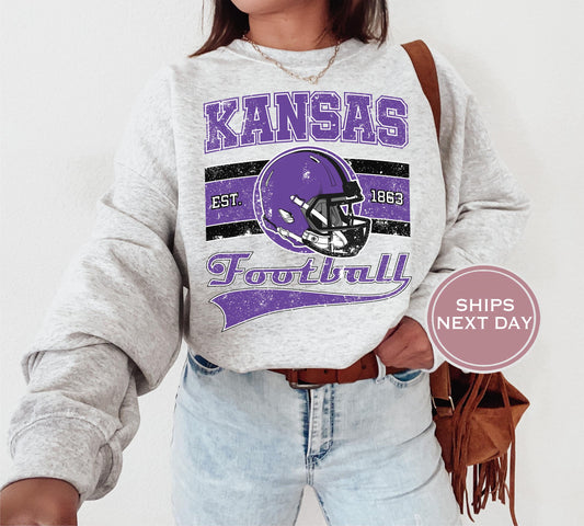 Kansas Football Sweatshirt, Vintage Kansas Crewneck, Retro Kansas Sweatshirt, Kansas Varsity Sweatshirt, Kansas Long Sleeve