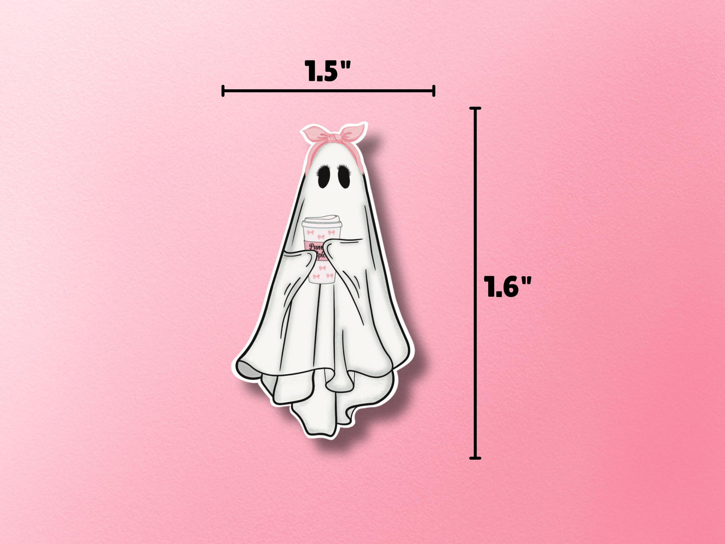 Cute Ghost Coffee Sticker | Ghost with Coffee | Ghost Vinyl Sticker | Ghost Decals | Girly Stickers | Halloween Stickers | Coquette Ghost