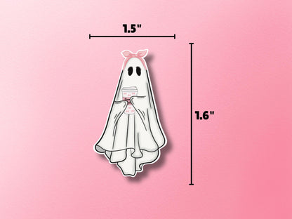 Cute Ghost Coffee Sticker | Ghost with Coffee | Ghost Vinyl Sticker | Ghost Decals | Girly Stickers | Halloween Stickers | Coquette Ghost