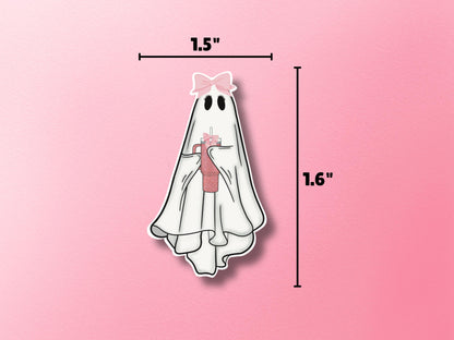 Cute Ghost Coffee Sticker | Ghost with Coffee | Ghost Vinyl Sticker | Ghost Decals | Girly Stickers | Halloween Stickers | Coquette Ghost
