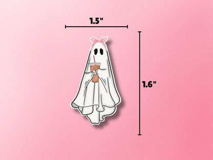 Cute Ghost Iced Coffee Sticker | Ghost with Coffee | Ghost Vinyl Sticker | Ghost Decals | Girly Stickers | Halloween Stickers | Coquette