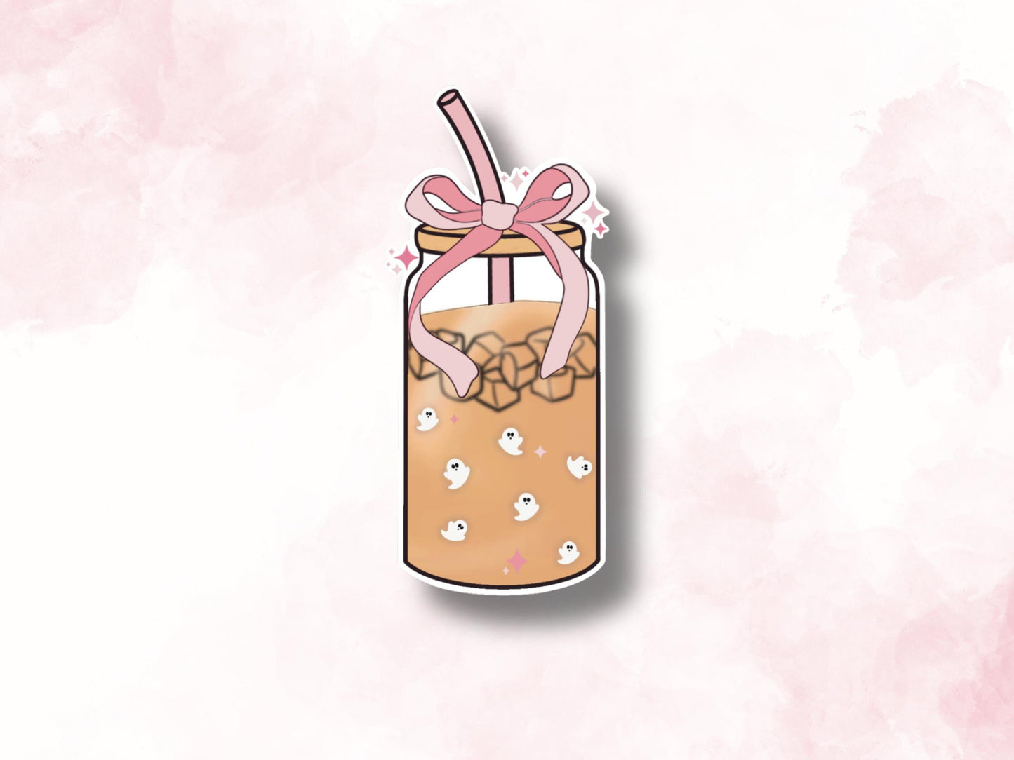 Iced Coffee Ghosts Sticker -Laptop Sticker, Waterbottle sticker, Vinyl Stickers, Cute Kindle Stickers, Coquette Stickers, Girly Girl Sticker