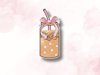 Iced Coffee Ghosts Sticker -Laptop Sticker, Waterbottle sticker, Vinyl Stickers, Cute Kindle Stickers, Coquette Stickers, Girly Girl Sticker