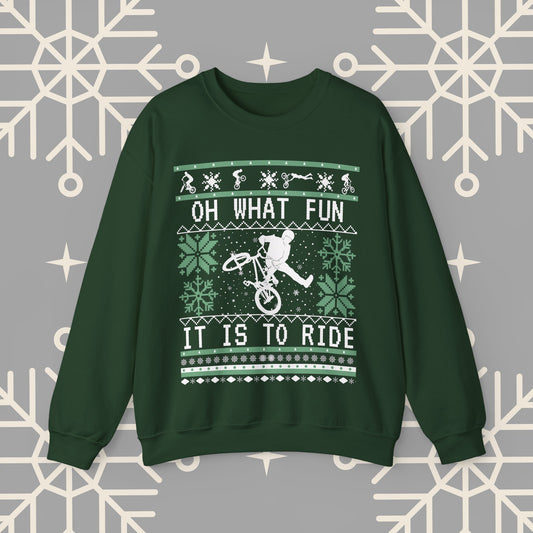 BMX Ugly Christmas , Oh What Fun It Is To Ride, Bike Christmas Sweatshirt, Gift for BMX Biker, Bike Gift for Men