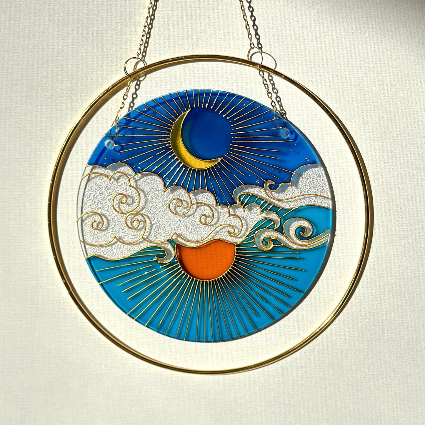 Unique Suncatcher for window Sun Moon Cloud Mothers day gift Aesthetic room decor for every home Stained glass painting
