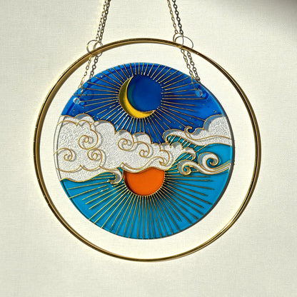 Unique Suncatcher for window Sun Moon Cloud Mothers day gift Aesthetic room decor for every home Stained glass painting