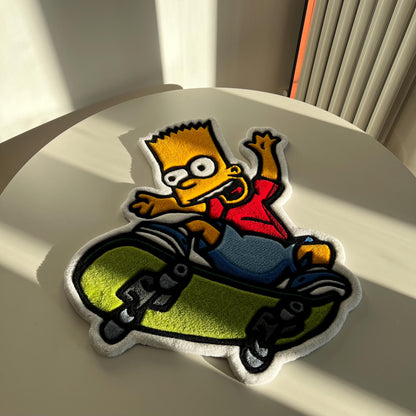 Bart Simpson Skateboard Rug: Handmade Tufted Cartoon Decor