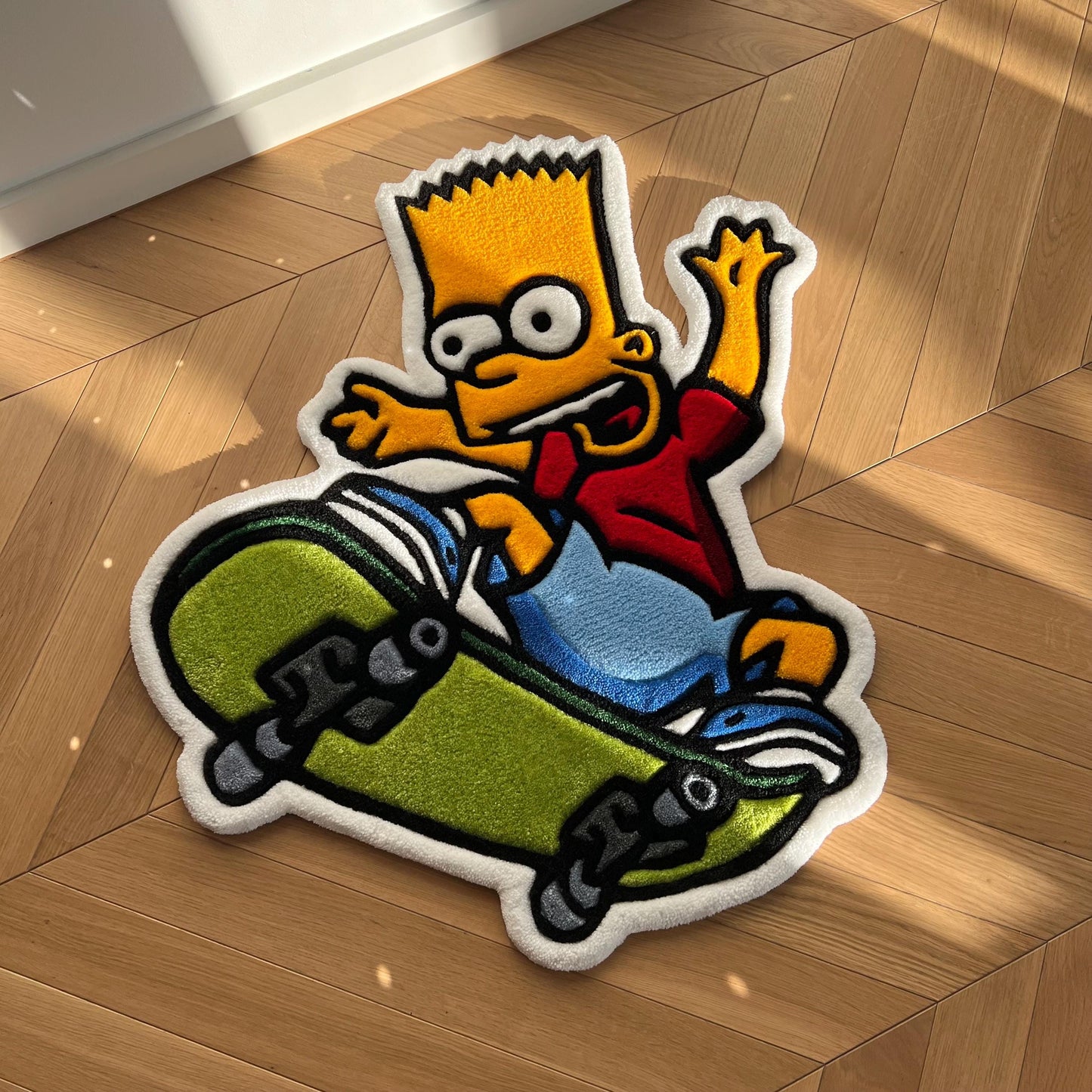 Bart Simpson Skateboard Rug: Handmade Tufted Cartoon Decor