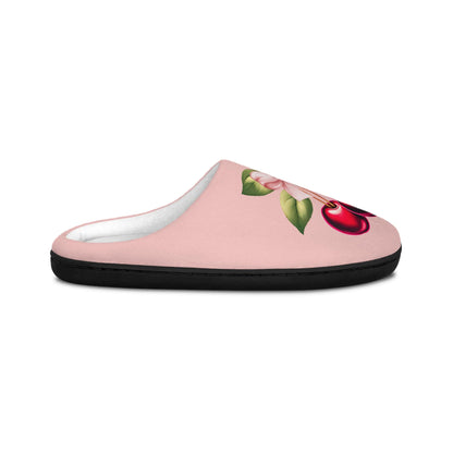 PinkCoquette PinkBow Women's Slippers DarkRed Cherries and LightPink Bow - Cute and Cozy Footwear for Everyday Comfort Fruit Cherry Slippers