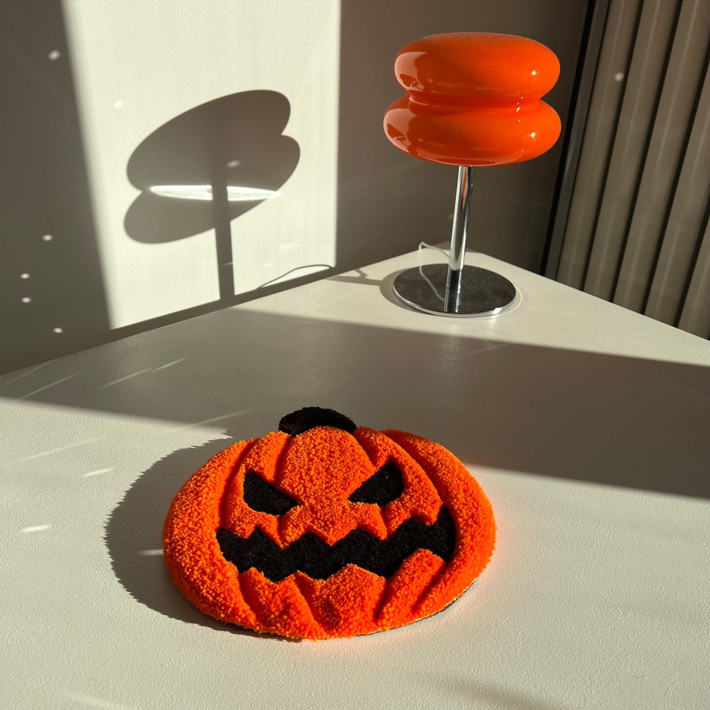 Halloween Pumpkin Coasters: Tufted Mini Rugs, Spooky Decor