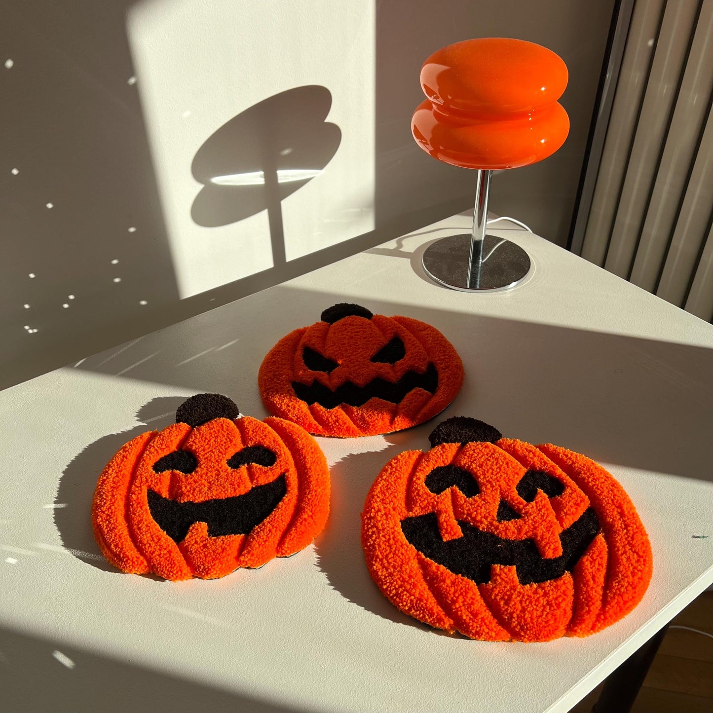 Halloween Pumpkin Coasters: Tufted Mini Rugs, Spooky Decor