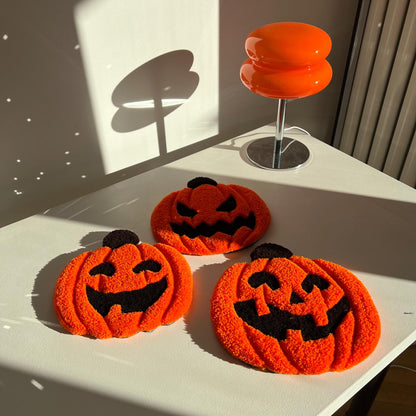 Halloween Pumpkin Coasters: Tufted Mini Rugs, Spooky Decor