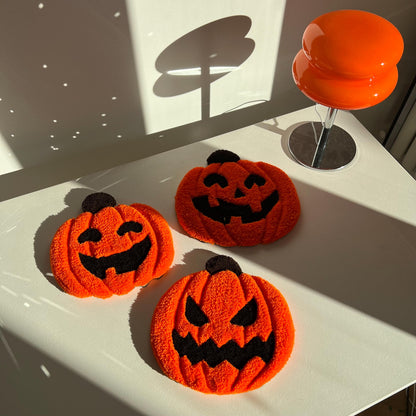 Halloween Pumpkin Coasters: Tufted Mini Rugs, Spooky Decor