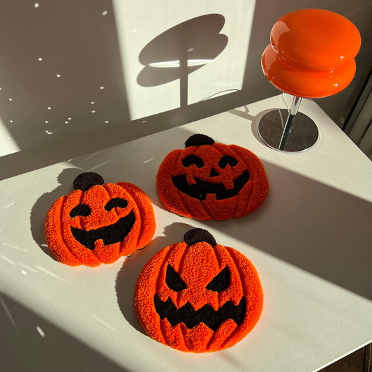 Halloween Pumpkin Coasters: Tufted Mini Rugs, Spooky Decor