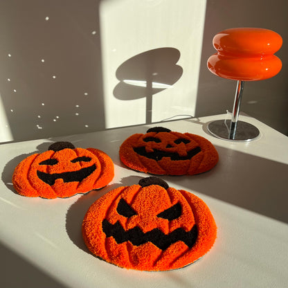 Halloween Pumpkin Coasters: Tufted Mini Rugs, Spooky Decor