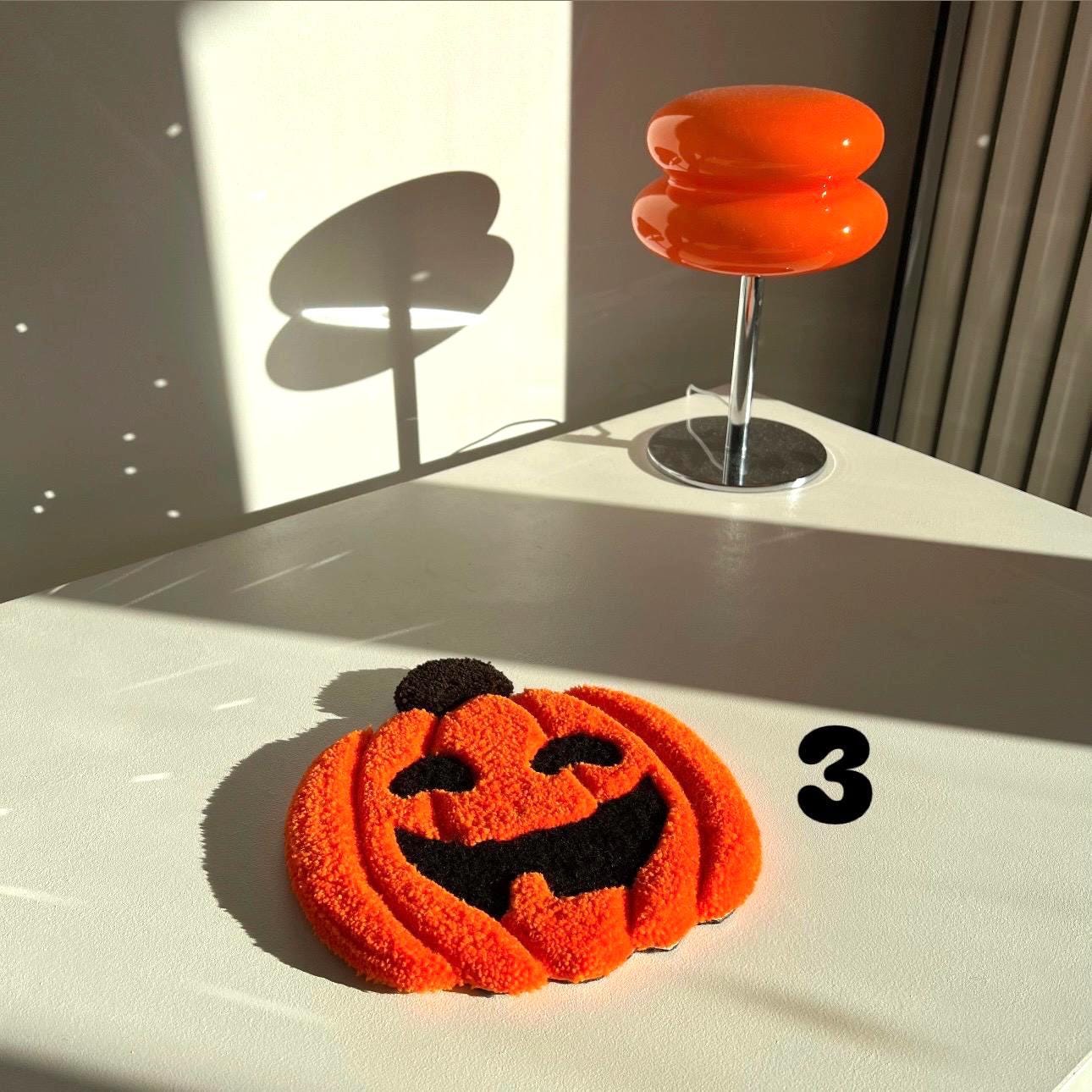 Halloween Pumpkin Coasters: Tufted Mini Rugs, Spooky Decor