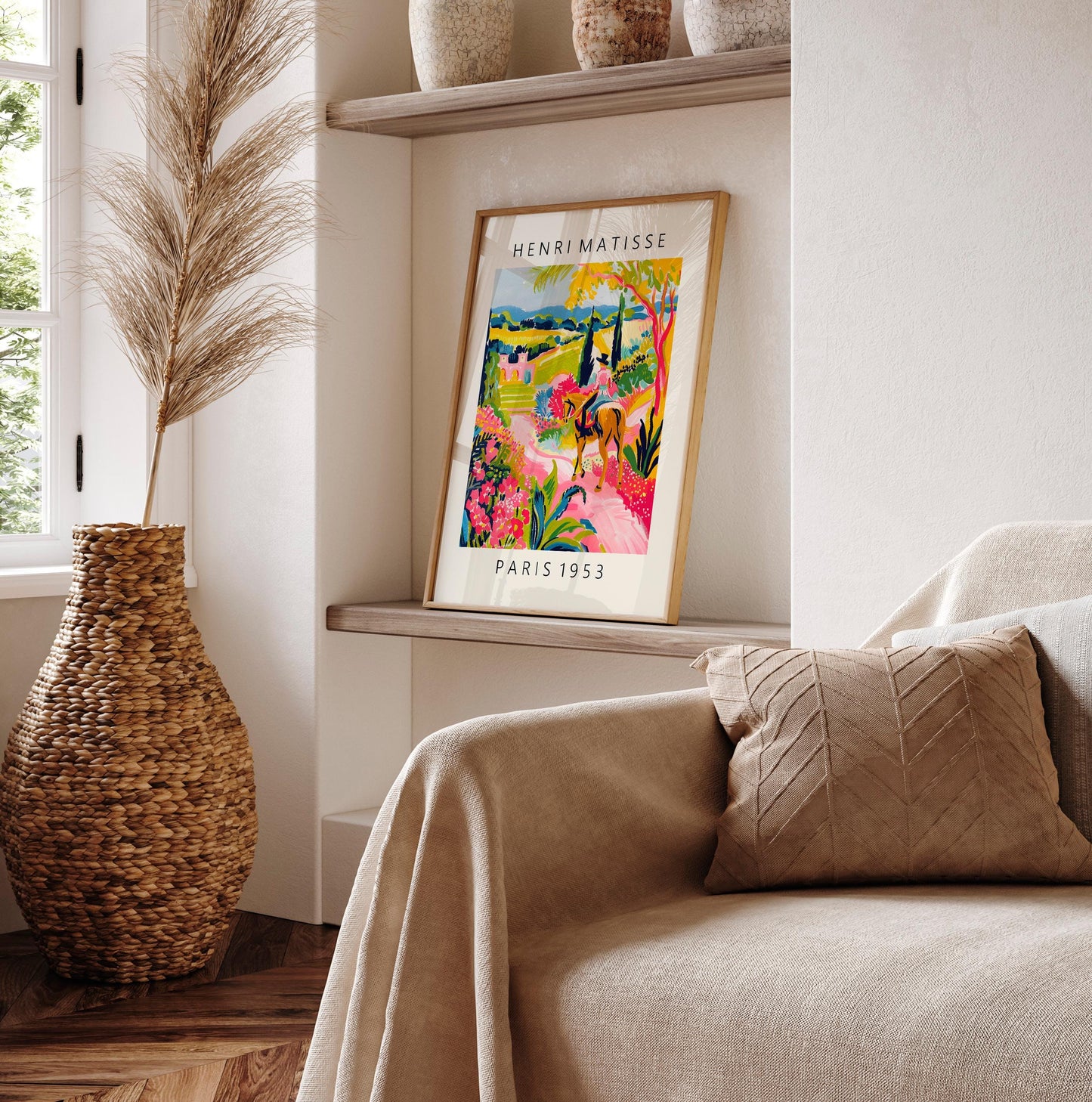 Horse riding poster, Mid century modern print, Maximalist wall art, Matisse style dopamine decor