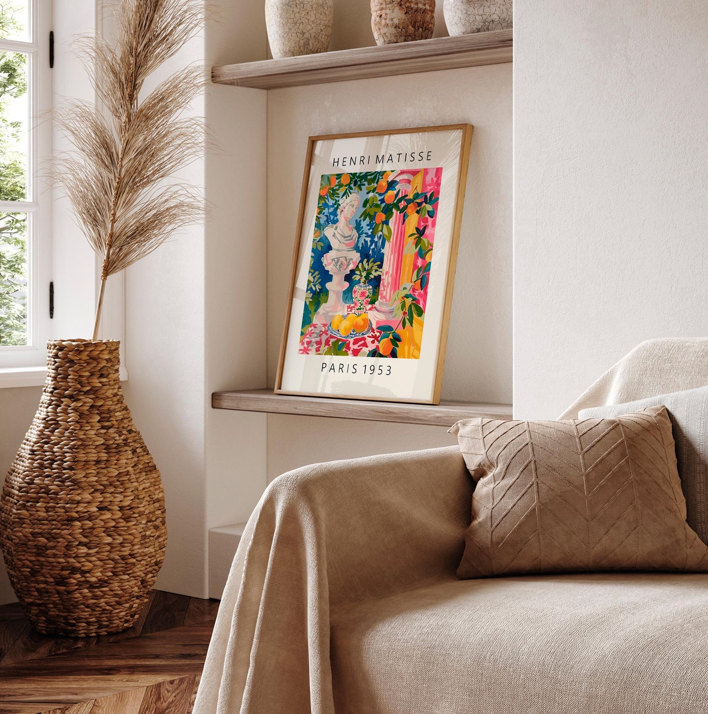 Matisse Inspired Greek Statue Print: Pink Tropical Art