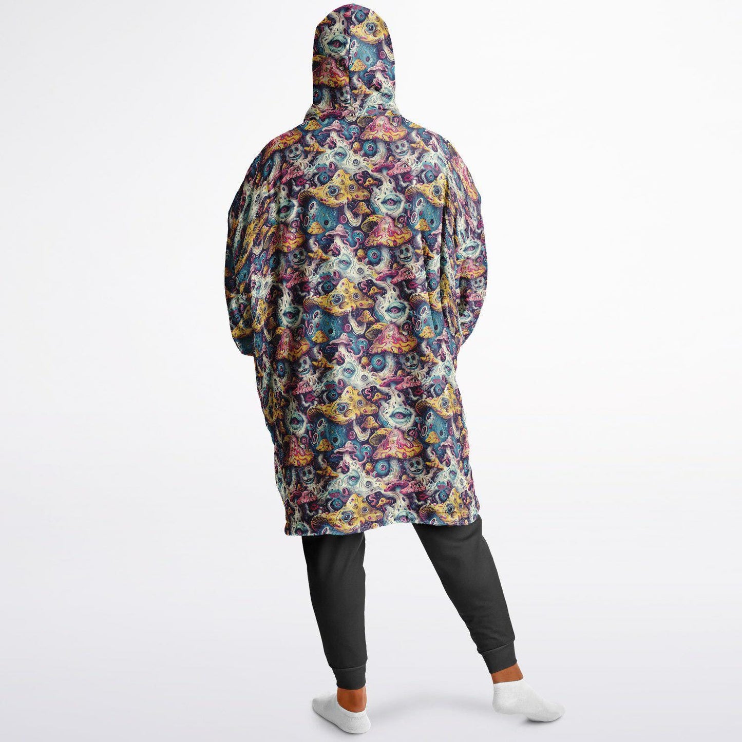 Psychedelic Trippy  Magic Mushrooms Reversible Snug Hoodie, Pullover Hood Blanket Sleeves, Lounge Wear, Novelty Birthday Christmas Gifts