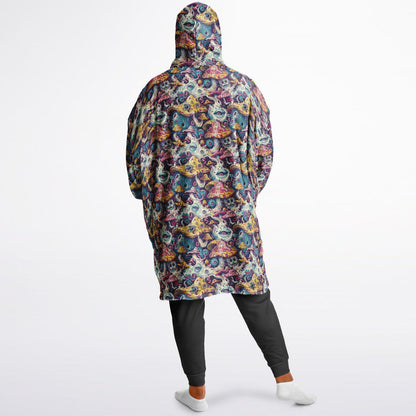 Psychedelic Trippy  Magic Mushrooms Reversible Snug Hoodie, Pullover Hood Blanket Sleeves, Lounge Wear, Novelty Birthday Christmas Gifts