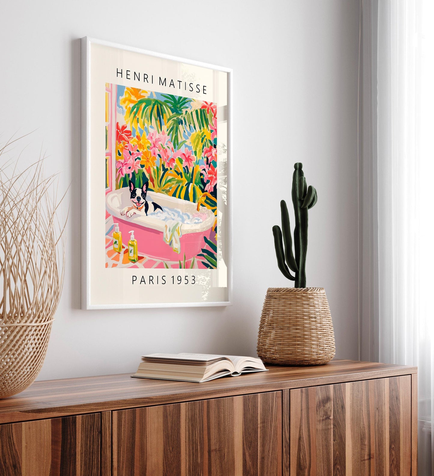 French Bulldog Matisse Print: Funny Bathroom Tropical Art