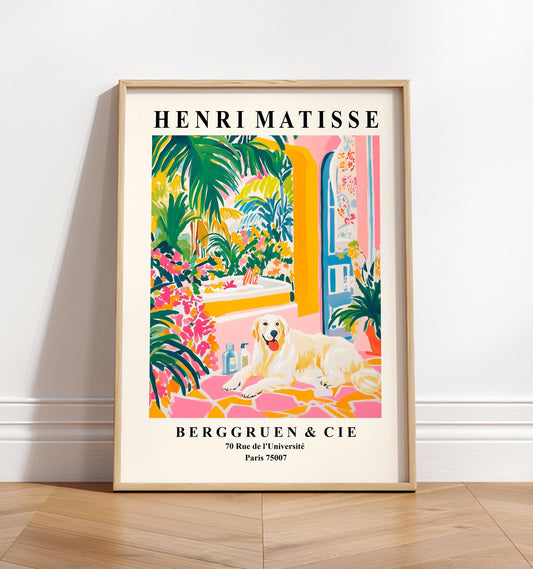 Great Pyrenees art print, Funny bathroom wall art, Dog art print, Matisse print for dog lovers, Pink dopamine decor