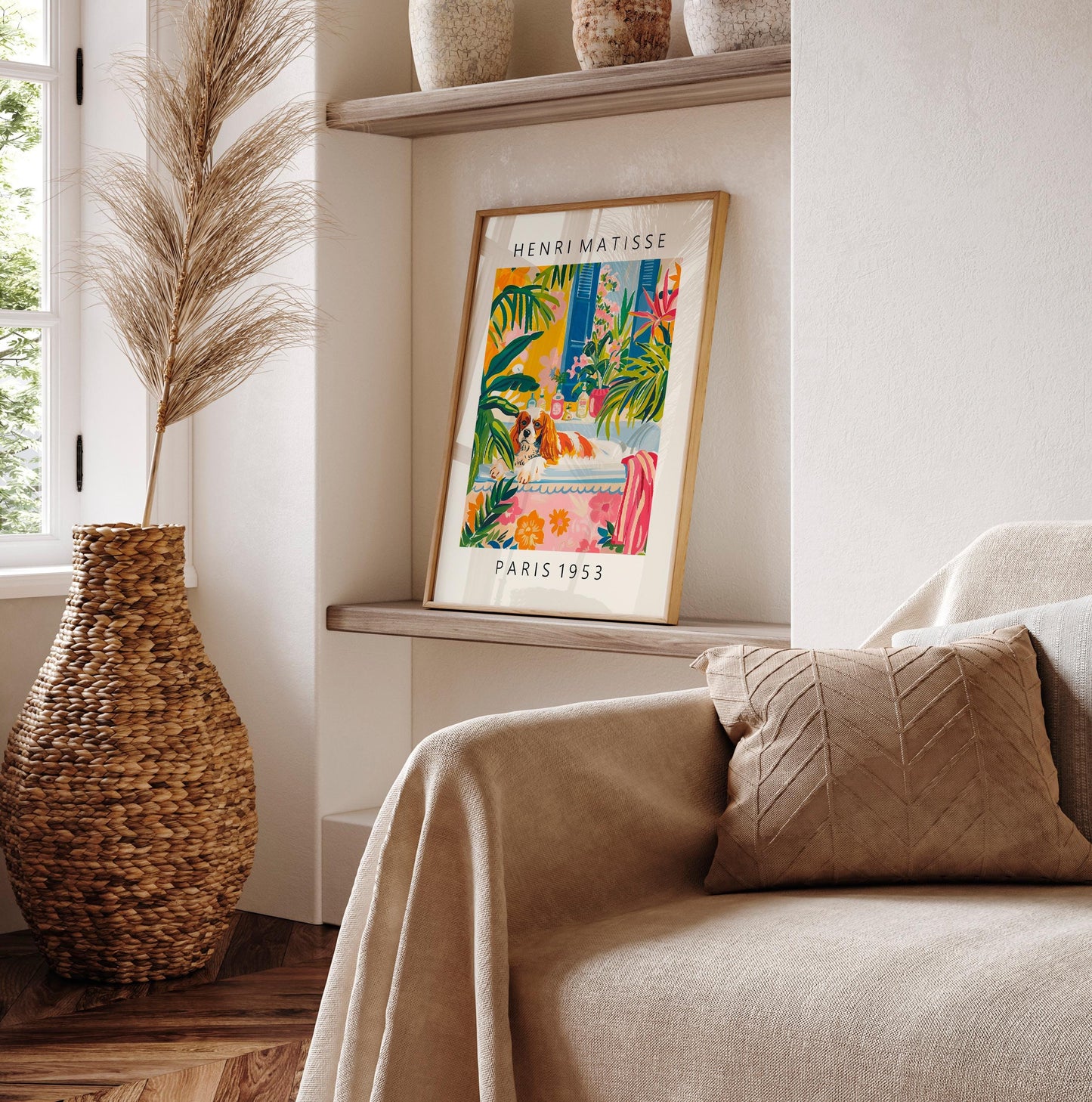 Matisse Style Cavalier King Charles Spaniel Art Print: Funny Bathroom Decor