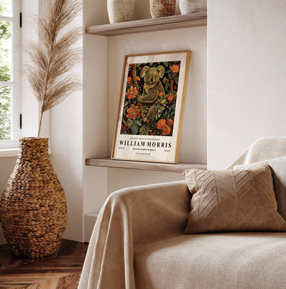 Koala Print: William Morris Style, Dark Botanical Animal Poster