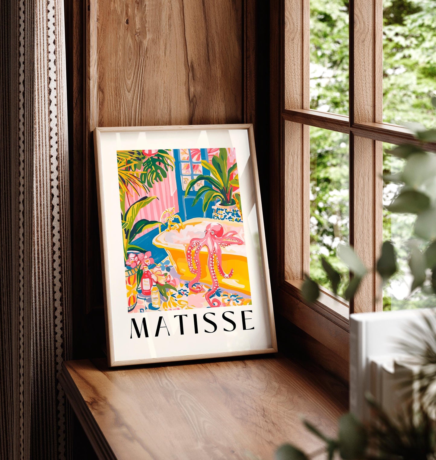 Matisse Octopus Bathroom Art Print: Pink Tropical Maximalism Style
