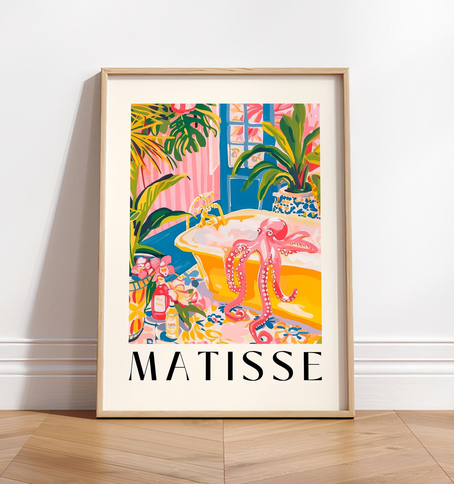 Matisse Octopus Bathroom Art Print: Pink Tropical Maximalism Style
