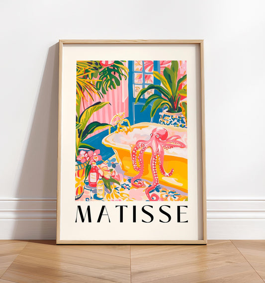 Matisse Octopus Bathroom Art Print: Pink Tropical Maximalism Style