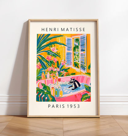 Skunk in Bathtub Art Print: Matisse Style Bathroom Decor