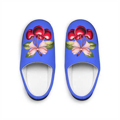Blue Coquette PinkBow Women'sSlippers DarkRed Cherries and LightPink Bow - Cute and Cozy Footwear for Everyday Comfort Fruit Cherry Slippers
