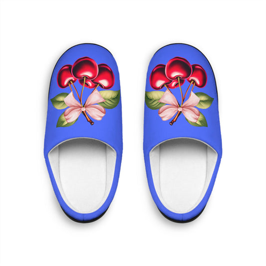 Blue Coquette PinkBow Women'sSlippers DarkRed Cherries and LightPink Bow - Cute and Cozy Footwear for Everyday Comfort Fruit Cherry Slippers