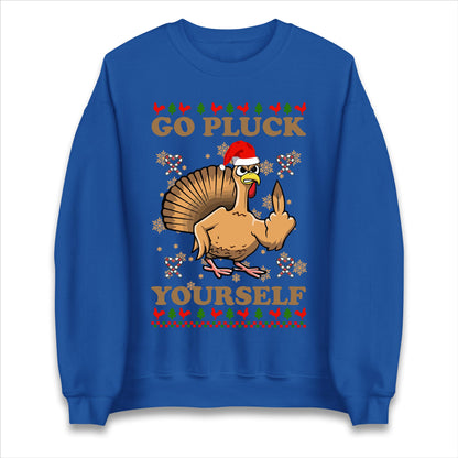 Go Pluck Yourself Funny Christmas Jumper, rude christmas turkey t shirt, christmas hoodie