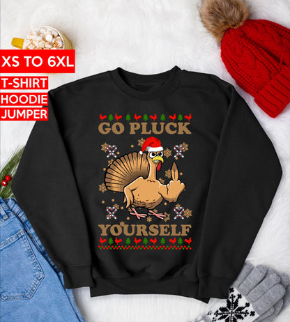 Go Pluck Yourself Funny Christmas Jumper, rude christmas turkey t shirt, christmas hoodie