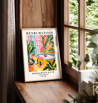 Bunny in Bathtub Art Print: Matisse Style Bathroom Decor