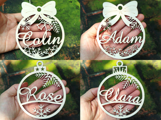 Custom Name Christmas Baubles, Personalized Christmas Ornaments With Name,Wooden Ornament Home Decor,Laser Cut Names Ornaments, Gift Tags