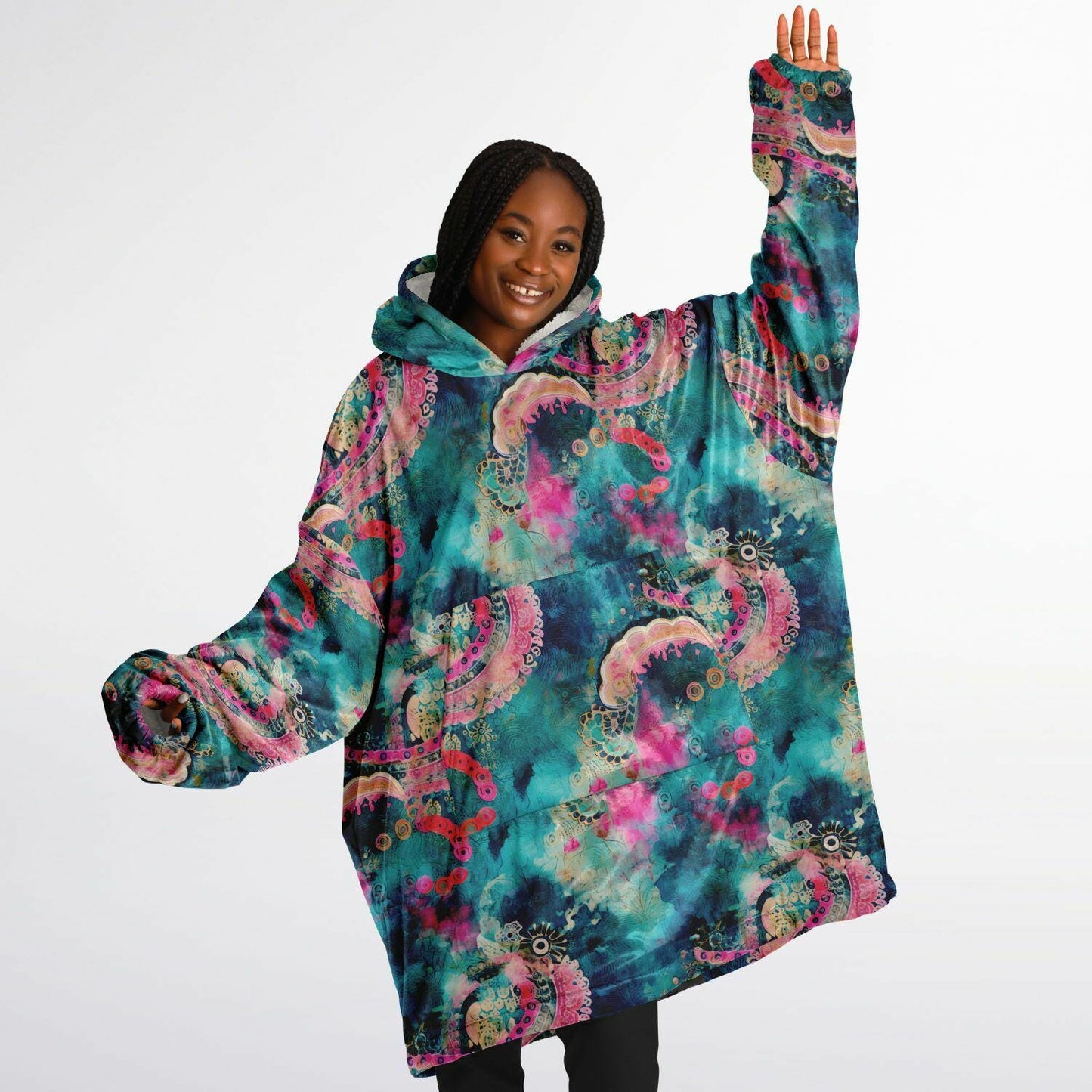 Unisex Vivid Colors All Over Print Snug Hoodie,Printed Hooded Blanket,Blanket Sleeves,Lounge Wear,Unique,Novelty Gifts,Fun Christmas Gift