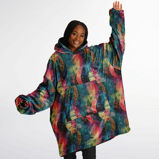 Unisex Psychedelic Rainbow All Over Print Snug Hoodie,Printed Hooded Blanket,Blanket Sleeves,Lounge Wear,Unique,Novelty Gifts,Christmas Gift
