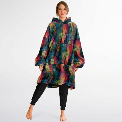 Unisex Psychedelic Rainbow All Over Print Snug Hoodie,Printed Hooded Blanket,Blanket Sleeves,Lounge Wear,Unique,Novelty Gifts,Christmas Gift