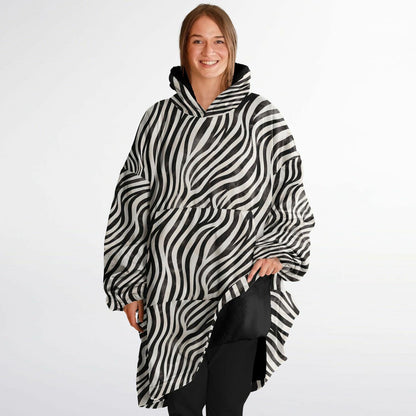 Unisex Cute y2k Zebra Print Snug Hoodie,Printed Hooded Blanket with Sleeves,Lounge Wear,All Over Print Hoodie, Birthday Gift,Christmas Gifts