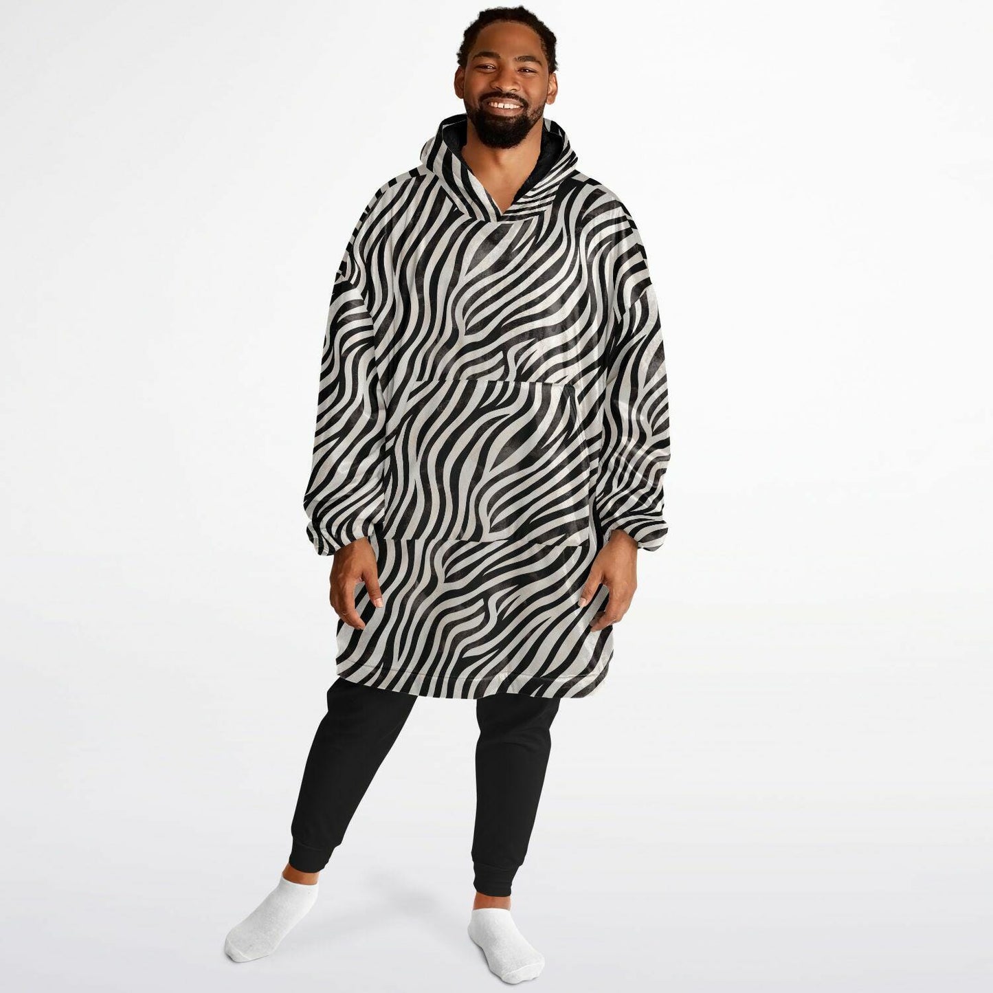 Unisex Cute y2k Zebra Print Snug Hoodie,Printed Hooded Blanket with Sleeves,Lounge Wear,All Over Print Hoodie, Birthday Gift,Christmas Gifts