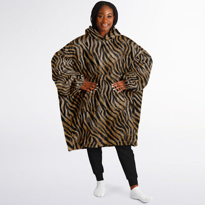 Unisex Cute y2k Brown Zebra Print Snug Hoodie,Printed Hooded Blanket with Sleeves,Lounge Wear,All Over Print Hoodie, Birthday Christmas Gift