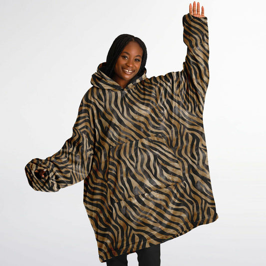 Unisex Cute y2k Brown Zebra Print Snug Hoodie,Printed Hooded Blanket with Sleeves,Lounge Wear,All Over Print Hoodie, Birthday Christmas Gift