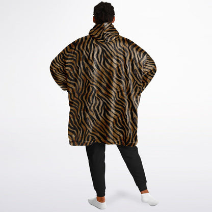 Unisex Cute y2k Brown Zebra Print Snug Hoodie,Printed Hooded Blanket with Sleeves,Lounge Wear,All Over Print Hoodie, Birthday Christmas Gift